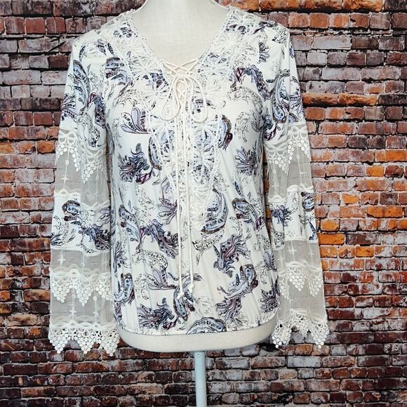 WHBM Long Sleeve Boho Lace-Up Blouse - Picture 4 of 11